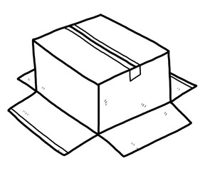 fallen paper box / cartoon vector and illustration, black and white, hand drawn, sketch style, isolated on white background.