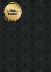 Abstract concept vector monochrome geometric pattern. Dark blue, gold minimal background. Creative illustration template. Seamless stylish texture. For wallpaper, surface, web design, textile, decor.