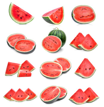 set of slice fresh watermelon isolated on white background