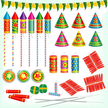 Diwali crackers, rockets, flower pots, bombs and sparklers