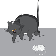 Funny characters cat and mouse, vector illustration. Cute wild animals, a symbol of wild nature in cartoon style. Character for Halloween.