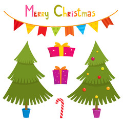 Naklejka premium Set of cute little Christmas elements - christmas tree, gifts, candy, garland.