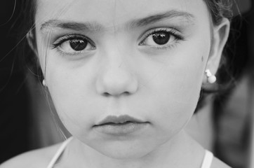 girl look close-up in black and white