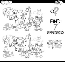 Fototapeta na wymiar spot the difference with animals coloring book