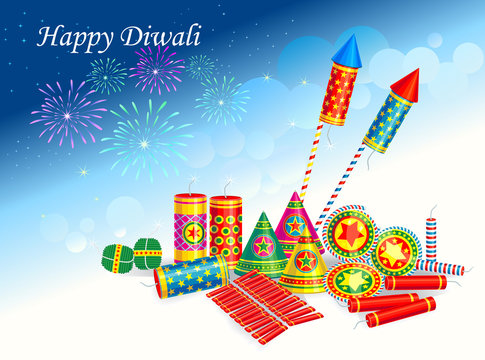 Diwali greetings with lots of crackers and bright explosions
