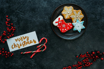 christmas gingerbreads and greeting card