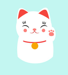Lucky happy Japanese cat. Design based on the famous maneki-neko (meaning, beckoning cat, まねきねこ, 招き猫) made in a kawaii style. Fatty, cute and happy.