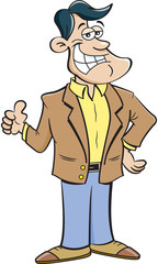 Cartoon illustration of a smiling man giving thumbs up.