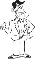 Black and white illustration of a smiling man giving thumbs up.