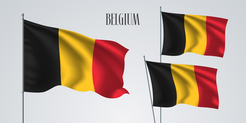 Belgium waving flag set of vector illustration