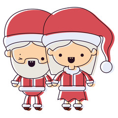 santa claus couple cartoon full body man wink eye and woman smiling watercolor silhouette on white background
