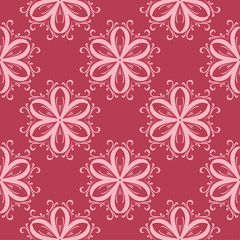 Red floral seamless background. Ornamental pattern for textile and wallpapers