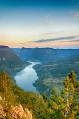 Fototapeta premium View of the Banjska stena Tara mountain landscape with the sunrise
