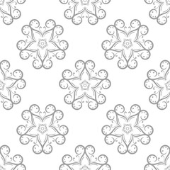 Light gray floral ornament on white background. Seamless pattern for textile and wallpapers