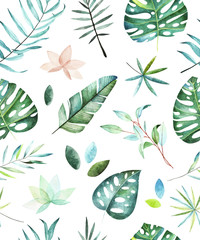 Watercolor tropical seamless pattern. Pattern with tropical leaves and branches. Perfect for design wedding cards,cover,wallpapers,patterns,invitations. - 175091030