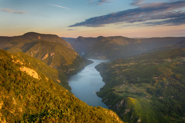Fototapeta premium View of the Banjska stena Tara mountain landscape with the sunrise