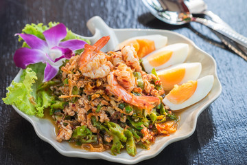 Winged bean spicy salad with shrimp, Thai food