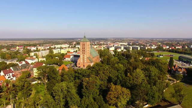 Aerial view of the Church of St. Saint Catherine of Alexandria in Braniewo, Poland