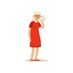 Old Female Character Coughing Colourful vector Toon Cute Illustration