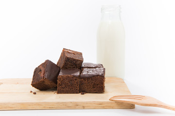 Cake chocolate brownies and milk
