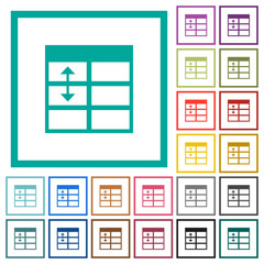Spreadsheet adjust table row height flat color icons with quadrant frames