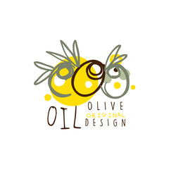 Olive Oil Label With Some Olives Hand Drawn On White background vector illustration
