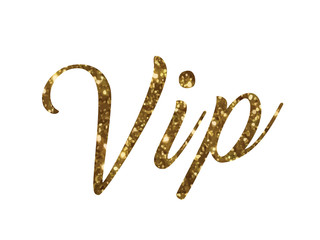 Golden glitter isolated hand writing word VIP