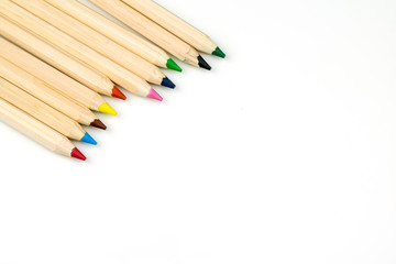 isolated colorful wood pencil and copy space on white background