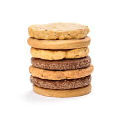 Stacked chip cookies isolated on white background