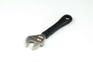 isolated stainless steel metal wrench , repair equipment on white background