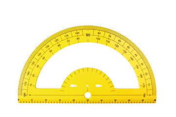 yellow school protractor isolated on a white background - obrazy, fototapety, plakaty