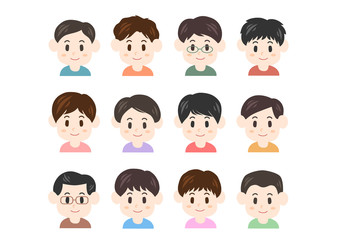 男性の顔のイラストセット