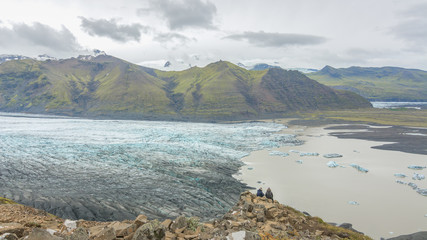 Fototapeta na wymiar Amazing view of Svinafellsjokull Glacier, trail in Skaftafell National Park, Iceland