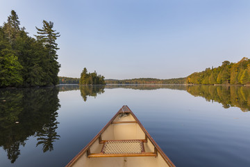 Canoe bow on a lake in late summer - Ontario, Canada