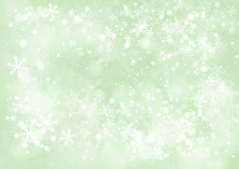 Green gradient winter paper background with the snow and snowflake border
