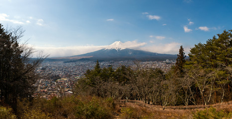 Wide landscape view of Fuji san by Panorama shot in Winter season
