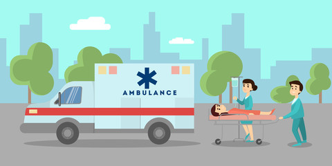 Fototapeta premium Ambulance car on street.