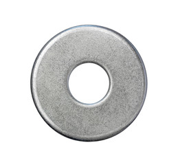 steel washer isolated on white background, top view closeup - 175097646