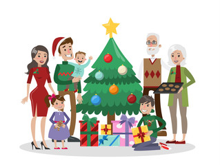 Obraz na płótnie Canvas Family with christmas tree.
