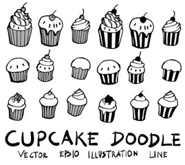 Hand drawn cupcake isolated. Vector sketch black and white background illustration icon doodle eps10