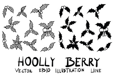 Fototapeta na wymiar Hand drawn holly berry isolated. Vector sketch black and white background illustration icon doodle eps10