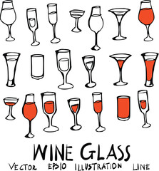Hand drawn glass wine isolated. Vector sketch black and white background illustration icon doodle eps10