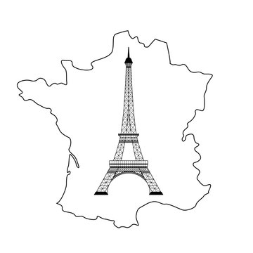 eiffel tower and map on white