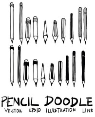 Hand drawn pencil isolated. Vector sketch black and white background illustration icon doodle eps10