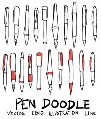 Hand drawn pen isolated. Vector sketch black and white background illustration icon doodle eps10