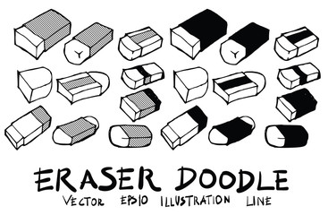 Hand drawn eraser isolated. Vector sketch black and white background illustration icon doodle eps10