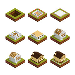 Isometric concept of building a house.