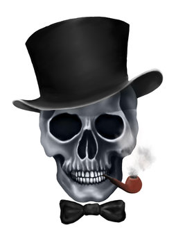 skull with top hat.Ghost,Grim,Death,Halloween,dark painting.illustration.