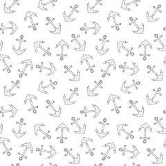 Hand drawn coloring book illustration seamless pattern background with anchors isolated on white
