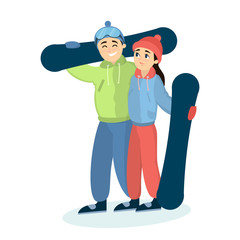 Couple with snowboards.